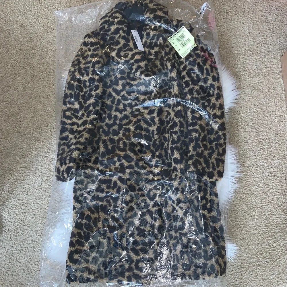 NWT J Crew Teddy sherpa topcoat in leopard XXS